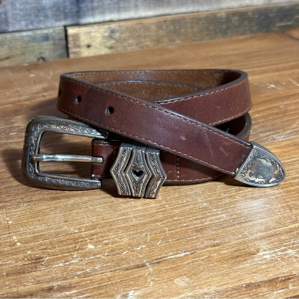 Vintage Brighton S33707 Brown Leather‎ Belt Silver Western Buckle